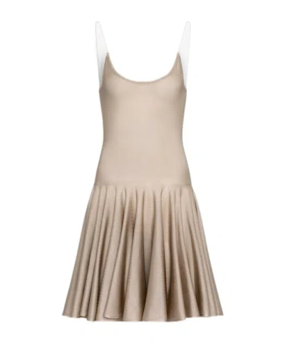 Alaïa Knit Slip Flared Dress In Light Brown