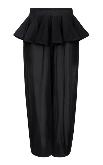Alaïa Knit Tapered Peplum Pants In Black