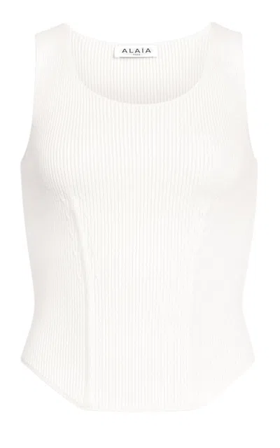 Alaïa Knit Wool-blend Corset Top In White