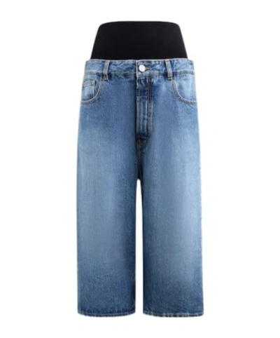 Alaïa Denim Knitted-band Bermuda Shorts In Blue