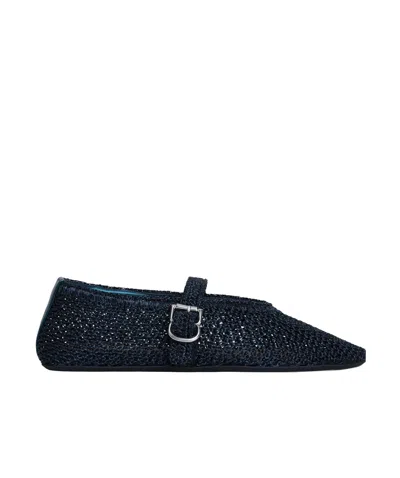 Alaïa Knitted Bright Silk Ballet Flats In Black