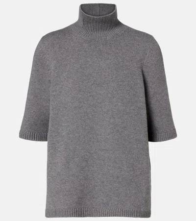Alaïa Knitted Cashmere-blend Turtleneck Top In Gray