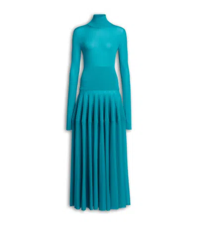 Alaïa Peplum Maxi Dress Long Sleeve Design In Blue