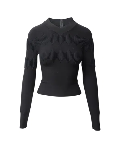 Alaïa Alaia Knitted Embossed Design Longsleeve Top In Black Wool