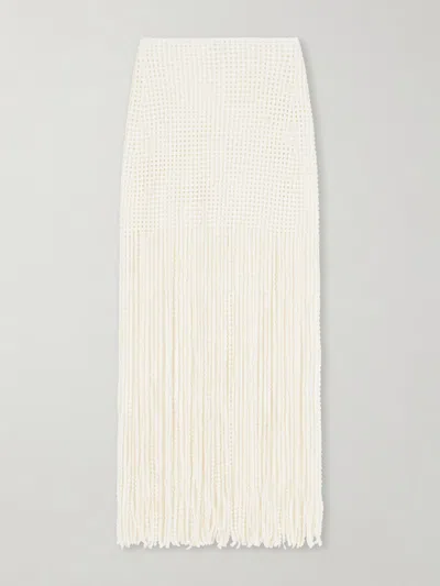 Alaïa Knitted Fringed Midi Skirt In White