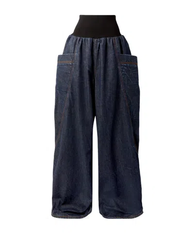 Alaïa Jersey-trimmed High-rise Wide-leg Jeans In Blue