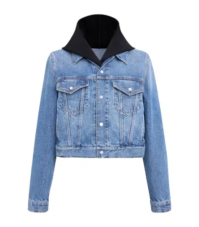 Alaïa Women's Vintage Denim Jacket With Knitted Hood In Blue