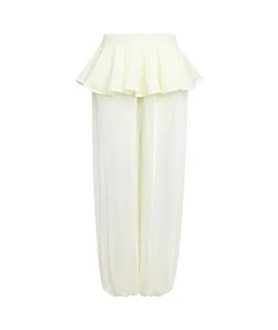 Alaïa Knitted Ruffled Casual Pants In White