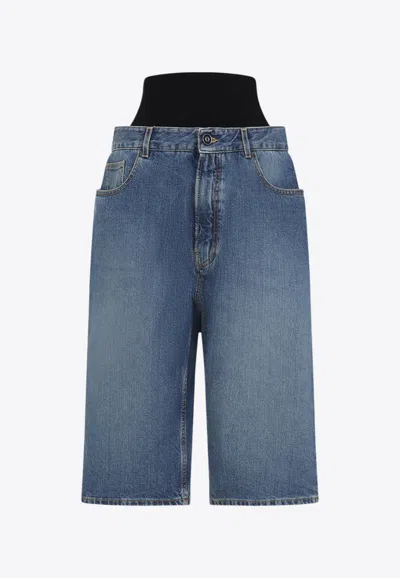ALAÏA KNITTED WAISTBAND DENIM BERMUDA SHORTS