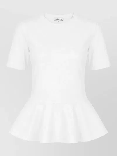 Alaïa Knitwear Top Peplum Hem Short Sleeves Crew Neck In White