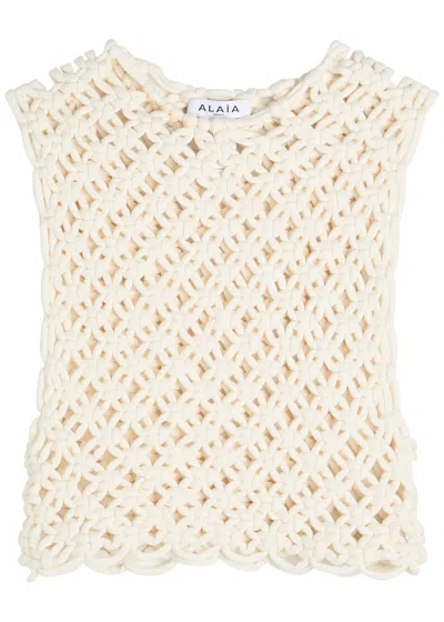 Alaïa Knotted Cotton-blend Crop Top In Neutral
