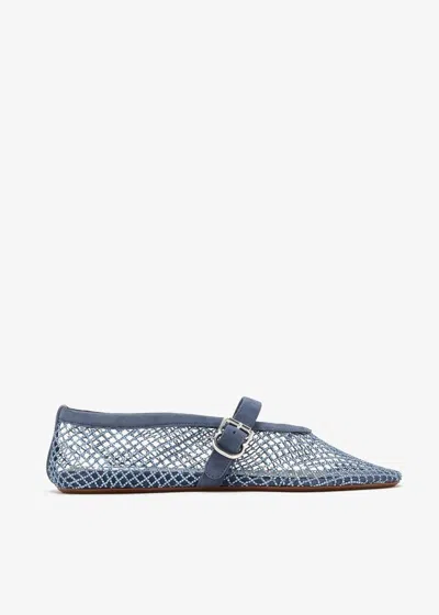 Alaïa La Ballerine Crystal-embellished Suede-trimmed Mesh Ballet Flats In Blue