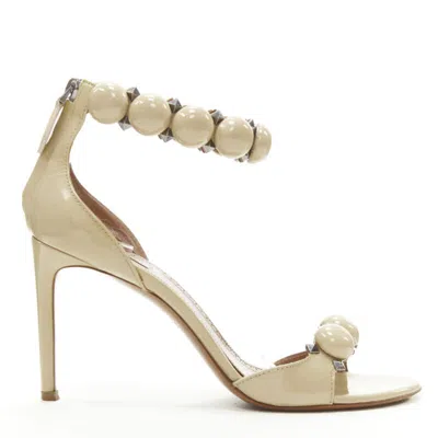 Pre-owned Alaïa Alaia La Bombe Ball Embellished Studded Patent Sandal In Beige