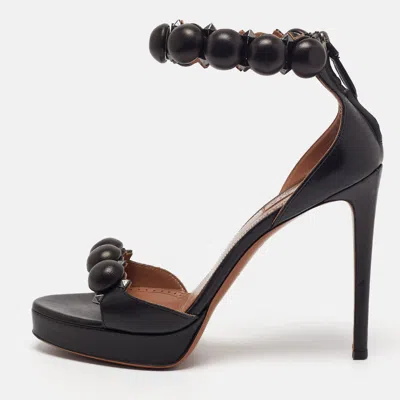 Pre-owned Alaïa La Bombe Size 37 Black Leather Platform Ankle Strap Sandals