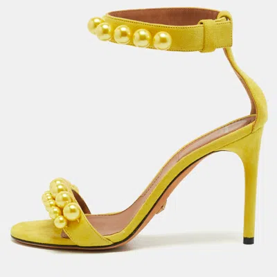 Pre-owned Alaïa La Bombe Size 37 Yellow Suede Ankle Strap Sandals