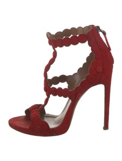 Pre-owned Alaïa La Bombe Suede T-strap Sandals In Red