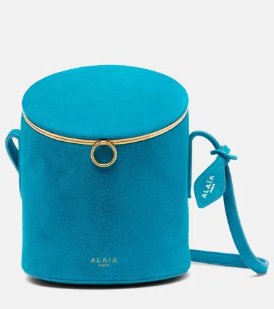 Alaïa La Canette Small Suede Bucket Bag In Blue
