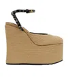 Alaïa Leather-trimmed Raffia Wedge Sandals In Nude
