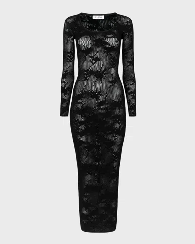 Alaïa Lace Detail Midi Dress In Noir Alaia