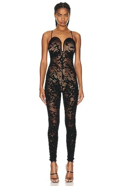 Alaïa Alaia Womens Noir Alaia Sweetheart-neck Semi-sheer Knitted Jumpsuit