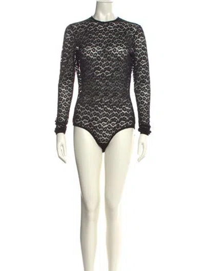 Pre-owned Alaïa Lace Mock Neck Bodysuit In Black