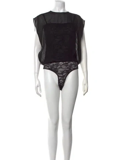 Pre-owned Alaïa Lace Pattern Crew Neck Bodysuit W/ Tags In Black