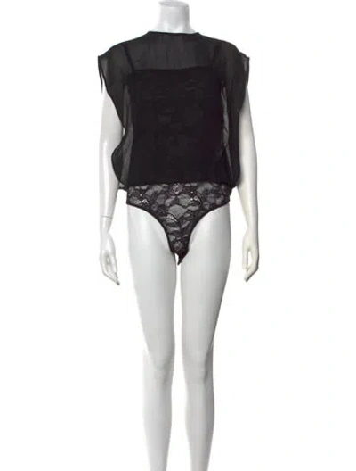 Pre-owned Alaïa Lace Pattern Crew Neck Bodysuit W/ Tags In Black
