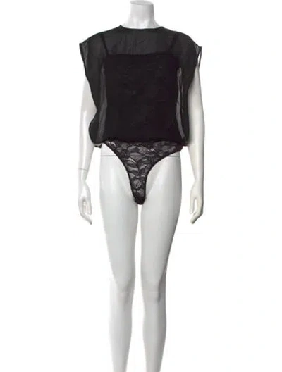 Pre-owned Alaïa Lace Pattern Crew Neck Bodysuit W/ Tags In Black