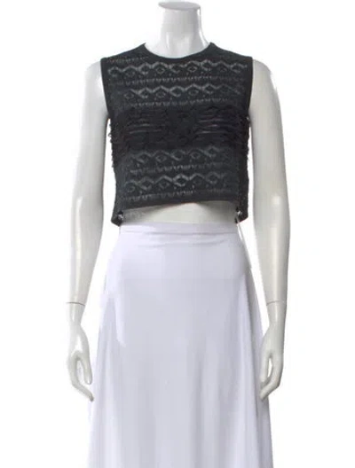 Pre-owned Alaïa Lace Pattern Crew Neck Crop Top In Black