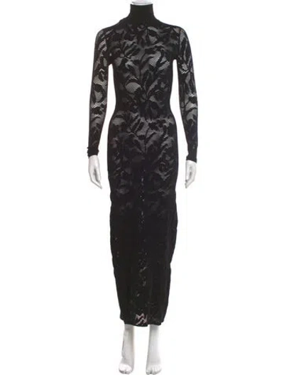 Pre-owned Alaïa Lace Pattern Long Dress In Black