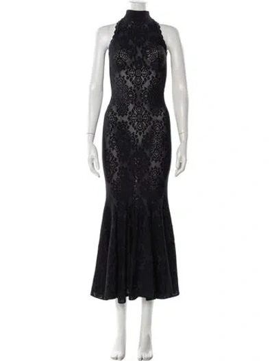 Pre-owned Alaïa Lace Pattern Long Dress In Black