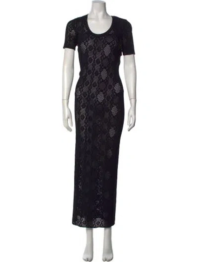 Pre-owned Alaïa Lace Pattern Long Dress In Black