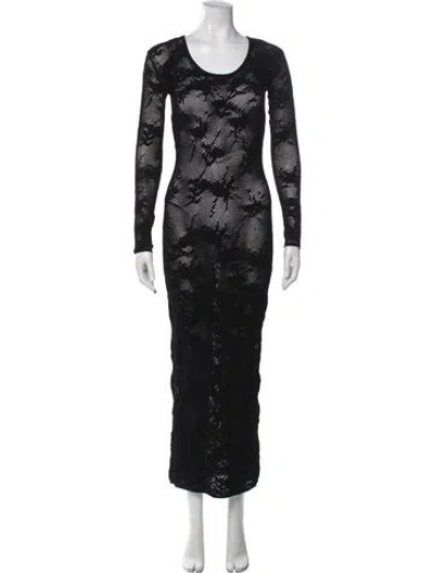 Pre-owned Alaïa Lace Pattern Long Dress In Black