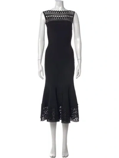 Pre-owned Alaïa Lace Pattern Midi Length Dress In Black