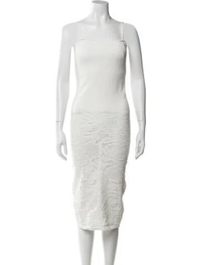 Pre-owned Alaïa Lace Pattern Midi Length Dress W/ Tags In White