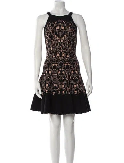 Pre-owned Alaïa Lace Pattern Mini Dress In Black