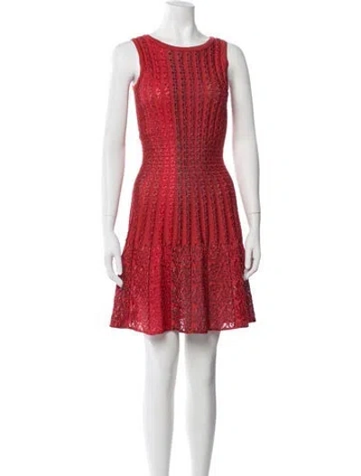 Pre-owned Alaïa Lace Pattern Mini Dress In Red