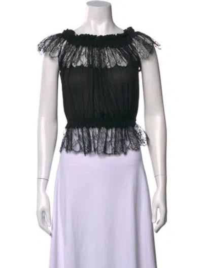 Pre-owned Alaïa Lace Pattern Off-the-shoulder Top In Black