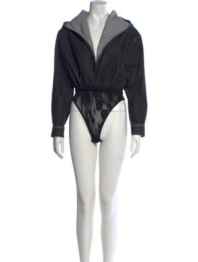 Pre-owned Alaïa Lace Pattern Open Front Bodysuit In Black