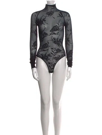 Pre-owned Alaïa Lace Pattern Turtleneck Bodysuit In Black