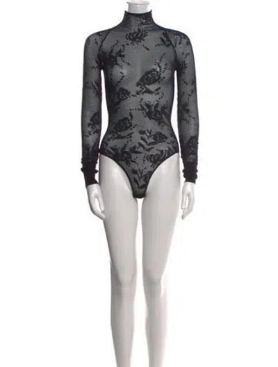 Pre-owned Alaïa Lace Pattern Turtleneck Bodysuit In Black