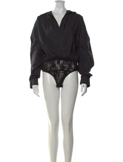 Pre-owned Alaïa Lace Pattern V-neck Bodysuit In Black