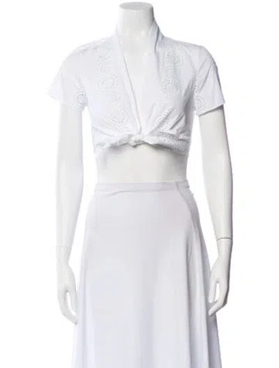 Pre-owned Alaïa Lace Pattern V-neck Crop Top In Neutral