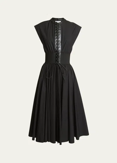 Alaïa Lace-up Belted Midi Dress In Neutral
