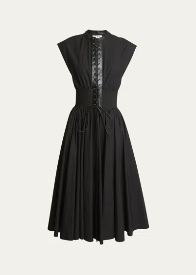 Alaïa Lace-up Belted Midi Dress In Black