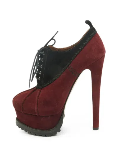 Pre-owned Alaïa Lace-up Suede Heeled Booties In Red
