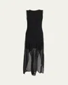 Alaïa Ladder Knit Sleeveless Ruffle-slits Midi Dress In Black