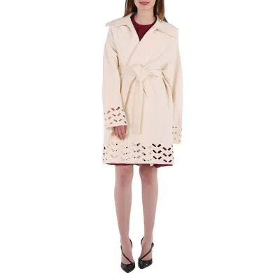 ALAÏA LADIES IVORY OPENWORK PEA COAT