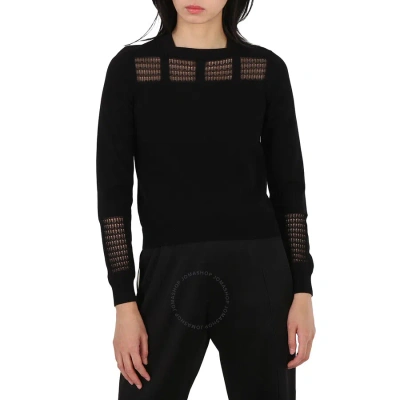 Alaïa Alaia Ladies Long Sleeve Wool-blend Openwork Detail Sweater In Black