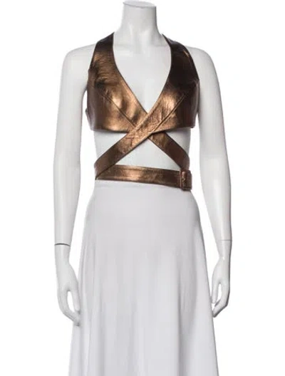 Pre-owned Alaïa Lamb Leather Halterneck Crop Top W/ Tags In White
